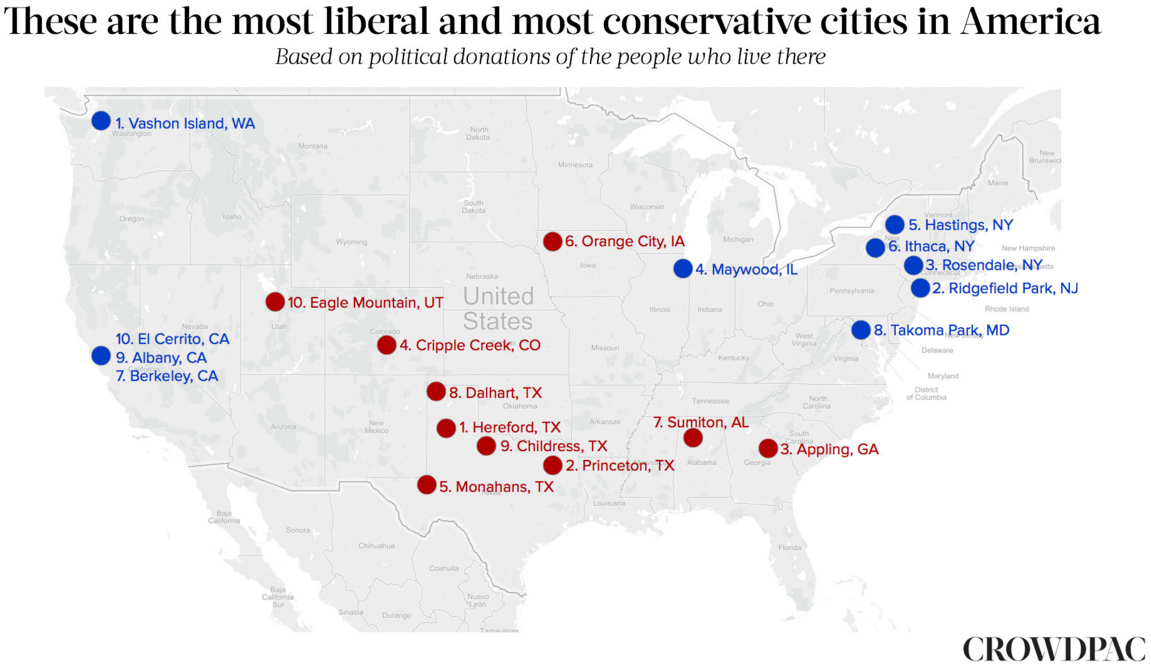 Most liberal and conservative cities in America