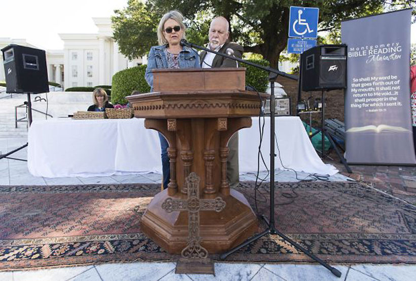 Julia Cleland joined her husband in reading. (Photo by Bernard Troncale.)