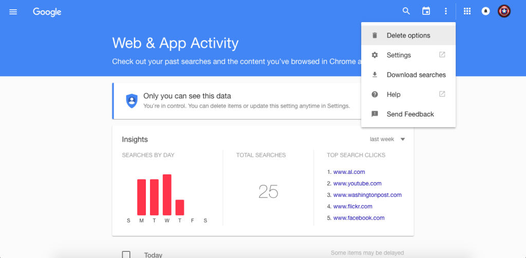 Google's Web & App Activity page