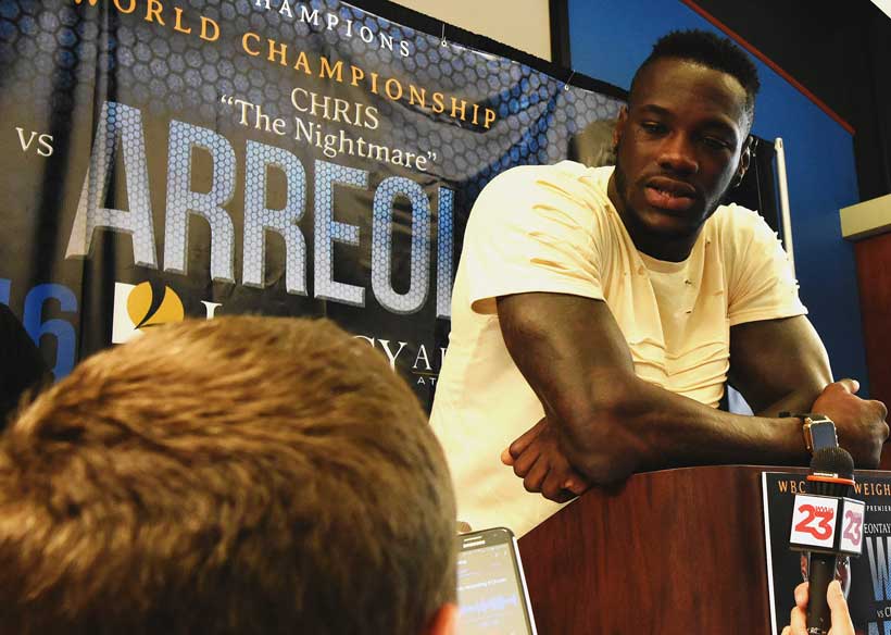 Heavyweight champion Deontay Wilder speaks to the press in Birmingham about defending his title. (Solomon Crenshaw Jr./Alabama NewsCenter)