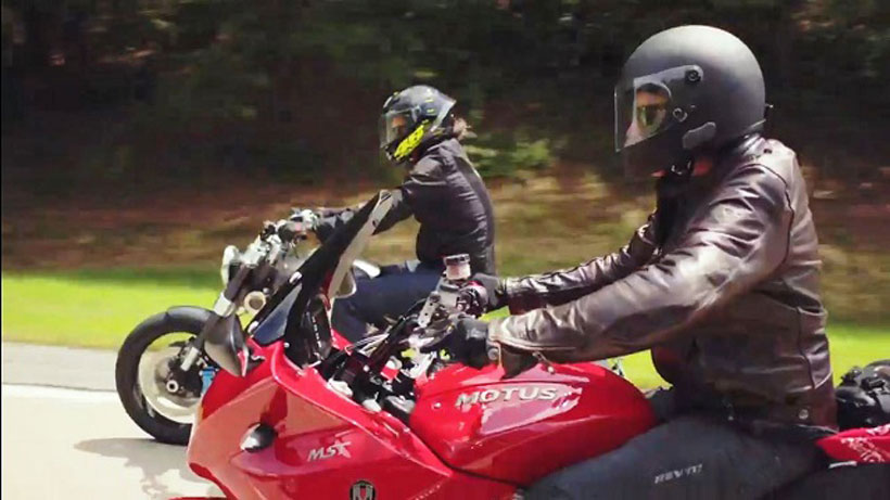 Norman Reedus, left, rides the Confederate Motors Hellcat and Jason Paul Michaels rides the Motus MTS. (Left/Right Productions)