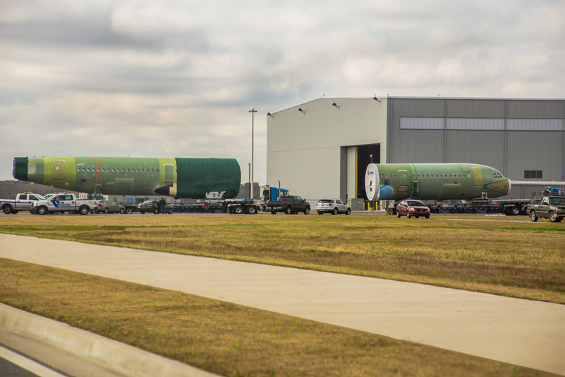 Aircraft components arrive at the Airbus assembly facility at Mobile Aeroplex in Alabama. (Image: Mobile Aeroplex)