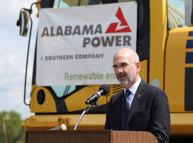 Michael McGhee, executive director Army Office of Energy Initiatives, makes remarks as officials from Alabama Power, the Army and other federal agencies gather at Fort Rucker on Thursday, June 2, 2016, to break ground on the company’s second, large-scale solar energy project. (Mike Kittrell/Alabama NewsCenter) 