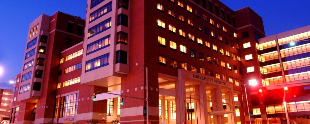 University Hospital exterior at night. (file)