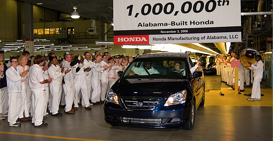 Honda’s 1 millionth Alabama-made vehicle was completed Nov. 3, 2006. (Image: Honda)