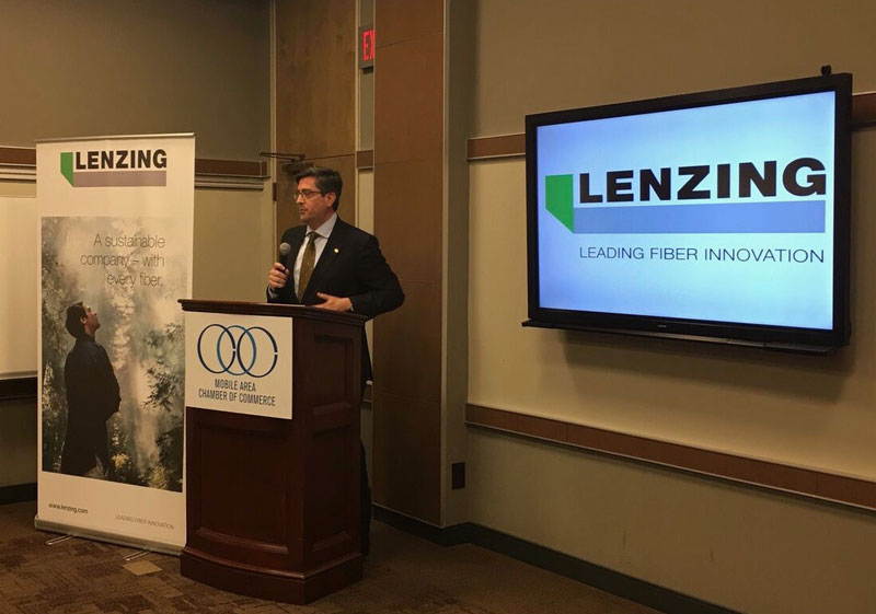 Mobile Chamber President Bill Sisson speaks at the Lenzing announcement.