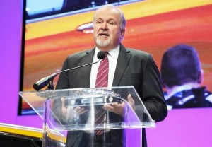 John Mendel, executive vice president of American Honda Motor Co., accepts the 2017 Truck of the Year award at the North American International Auto Show in Detroit. (Honda)